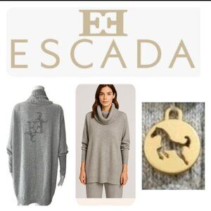 Escada Safina Gray Cowl Neck Sweater Cashmere & Sweatpants Size S